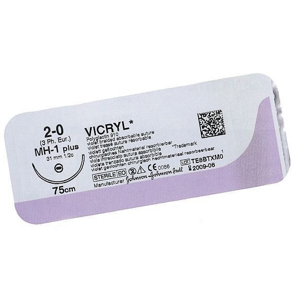 Викрил 3/0 Johnson&Johnson, игла колющая VISI Black 26мм, цвет фиотеловый, окр. 1/2, 70см, 12шт
